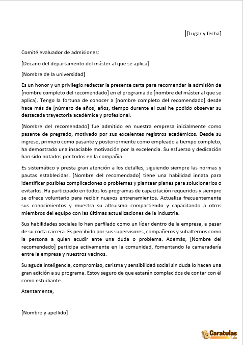 Plantilla de Carta de Recomendación en Word 20 Plantilla de Carta de Recomendación en Word